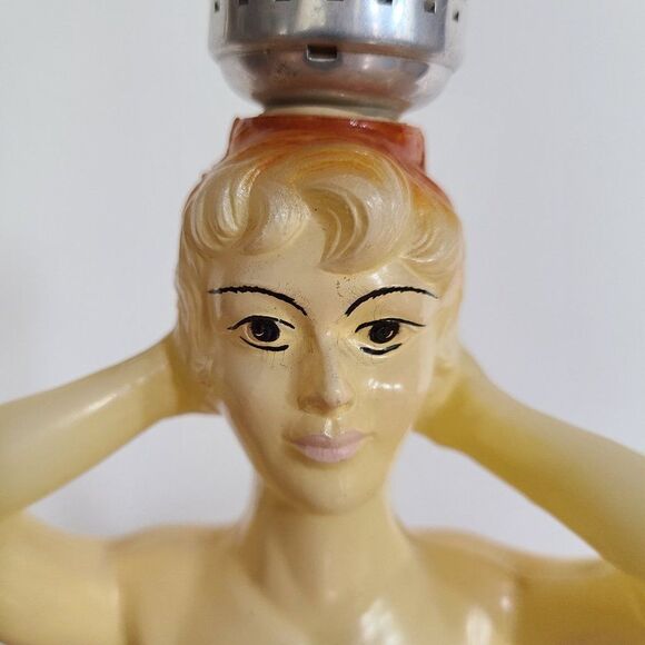 Vintage Lady In Dress MCM Lamp Celluloid Plastic Floral Swiss Dot Hoop Skirt - Picture 14 of 16